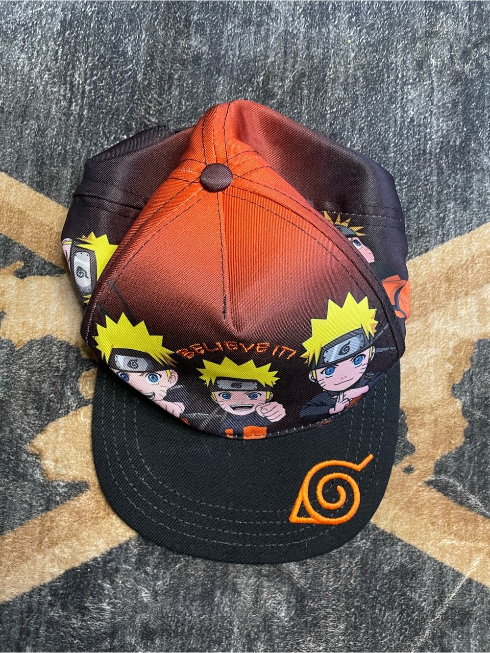 Naruto Shippuden Chibi Print Cap with Orange Leaf Symbol